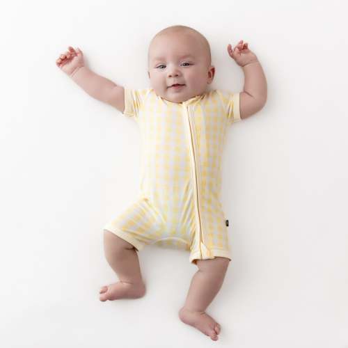 Zipper Shortall Romper in Gingham Chamomile