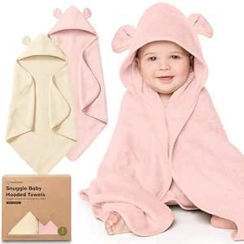 KeaBabies 2-Pack Hooded Baby Towels for Newborn, Kids (Rose Ivory, 30x30)