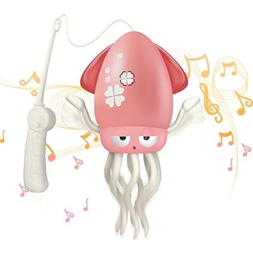 Dancing Squid Toy, Electric Crawling Magic Dancing Octopus Toys with Music, LED Lights & Obstacle Avoidance, Fun Tummy Time Squid Toy Gift for Kids, Boys & Girls Dancing Octopus Birthday Present Pink