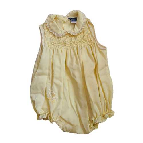 Vintage Baby Girl 12 Months Yellow Smocked Embroidered Romper Carriage Boutique