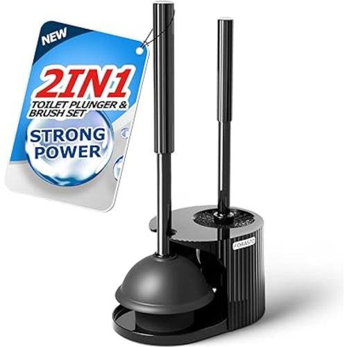 FORASTO 2 in 1 Toilet Plunger and Brush Set，Extended Handle Plunger，Toilet Bowl Brush Plunger Set, Bathroom Cleaning Tools ，Toilet Brush Plunger Combo，Cleaning Brush，Bathroom Cleaning Supplies