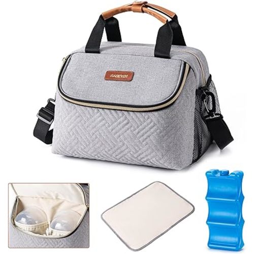 Breastmilk Cooler Bag with Ice Pack Fits 6 Baby Bottles up to 9 Ounce, Wearable Breast Pumps Cooler Bag for Nursing Mom Daycare, Work, Travel- Grey