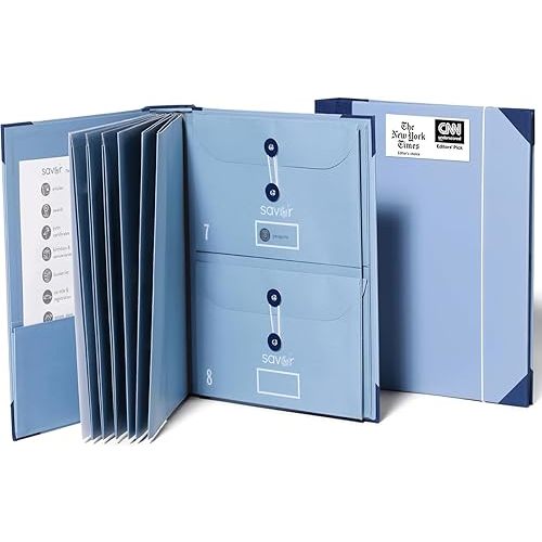 The Folio® Important Document Organizer by Savor | Binder with Guided Labels, Acid-Free File Folder Organizer with 10 Pockets, Document Holder for Home Records, Legal and Medical Papers (Blue)