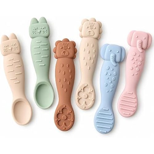 ROCCED Silicone Baby Spoons, First Stage Self Feeding Utensils 6 Pack