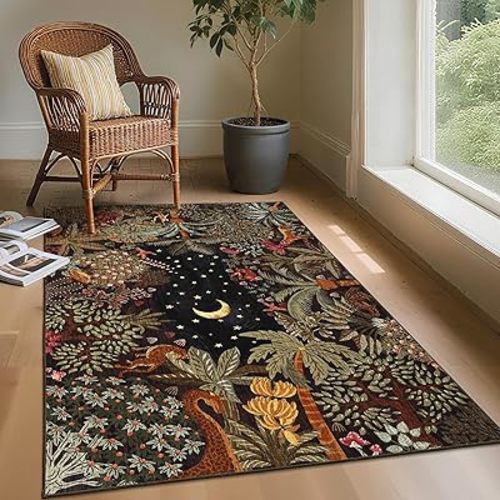 GarveeHome 3x5 Washable Area Rug for Bedroom, Jungle Animal Soft Tiger Rug Non Slip Low Pile Brown Carpet Stain Resistant Throw Rug for Bedside Kids Room Office Dining Room