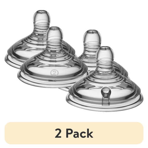 (2 pack) Tommee Tippee Natural Start Baby Bottle Nipples, Medium Flow, 3+ Months, Breast-like for a Natural Latch, Anti-Colic Valve, Soft Silicone, Pack of 2