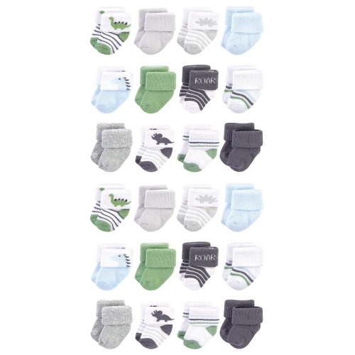 Hudson Baby Cotton Rich Baby Terry Socks 24-Pack, Boy Dino, 0-3 Months