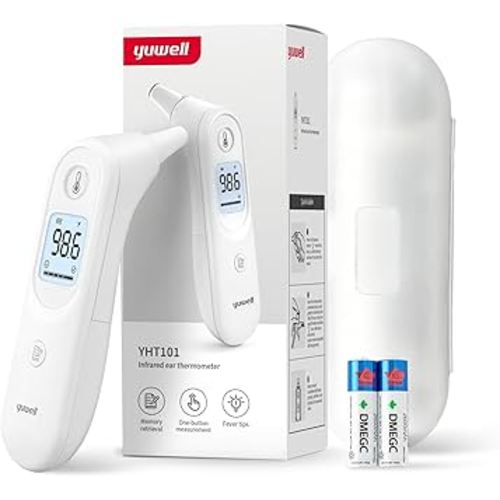 yuwell Digital Thermometer for Adults and Kids | Medical Graded Ear Thermometer, Baby and Kid Friendly | Measurement in Seconds, High Temperature Alert, Large Display, 7 Reading Storage