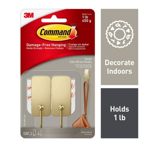 Command 2ct Small Damage-Free Hooks - Satin Brass
