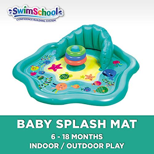 SwimSchool Splash Play Mat, Inflatable Kiddie Pool with Backrest for Babies & Toddlers, Includes Three Toys
