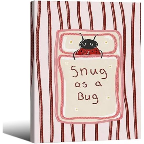 Wrapped Framed Fun Cute Ladybug Canvas Poster 08x10 inch Trendy Colorful Kids Wall Art Snug As A Bug Funny Quotes Prints for Nursery Home Bedroom Wall Decor