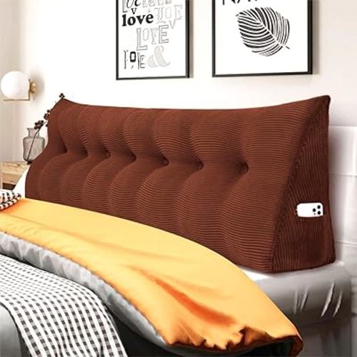 14 lbs Thickened Wedge Pillow Headboard Body Positioner Triangular Reading Pillow Bed Bolster Pillow for Sitting in Bedwith Removable Cover Gift for Mom Backrest Cordury Coffee King