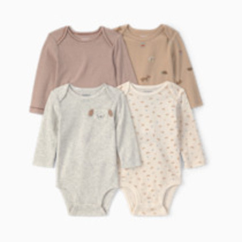 Carter's Long-Sleeve Bodysuits (4 Pack) - Brown/Gray/Ivory Dogs, 6M