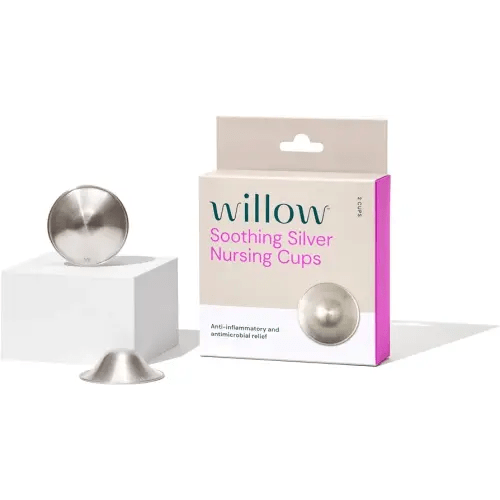 Willow Soothing Silver Nursing Cups, 2 Pack, Breastfeeding Nipple Covers for Protection & Pain Relief, BPA Free