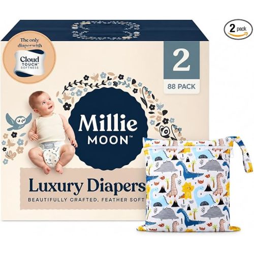 Millie Moon Luxury Diapers Size 2 (12-18 lbs) 88 Ct w/Wet Dry Bag
