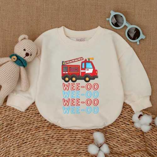 Wee-oo Firetruck Baby Romper, Firefighter Baby Bodysuit, Baby Firefighter Outfit, Firefighter Baby Announcement, Baby Boy Outfit