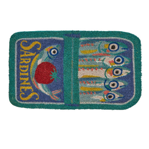 Blue and Aqua Tinned Sardines Hand Tufted Coir Doormat