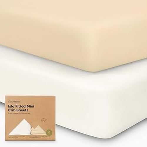 Pack and Play Sheets Fitted - 2-Pack Mini Crib Sheets for Pack N Play Mattress 38x26, Soft & Cozy, Neutral Toddler Playard Bedding, Snug Fitted Mini Baby Crib Mattress Cover Boy, Girl (Khaki)