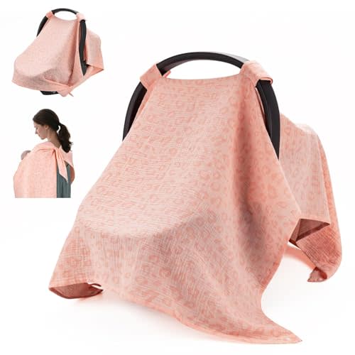 SERAPHY 2-in-1 Muslin Baby Car Seat Cover & Nursing Cover, Soft Lightweight Breastfeeding Cover for Boys and Girls,Breathable Canopy for Infant Carseat & Stroller for Summer—Love