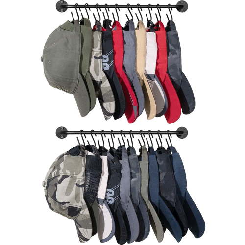 Mkono Hat Rack for Baseball Cap Wall Hat Holder with 20 Hooks Cap Organizer, 2 Pack