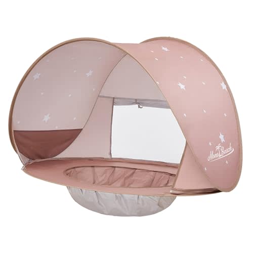Baby Beach Tent with Pool: Brown Stars Pop Up Sun Shade Tent for Toddler, UV Protection Portable Outdoor Shelter, Foldable Camping Canopy for Beach, Backyard & Travel