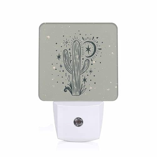 LED Night Light,Wild Cactus Desert Arizona Vintage LED Night Light Plug into Wall with Dusk to Dawn Light Sensor White Energy Efficient Nightlight for Bedroom Bathroom Hallway Living Room Kitchen