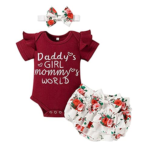Catpapa Newborn Baby Girl Romper Jumpsuit Bodysuit +Pants Shorts+Headband Outfit Set
