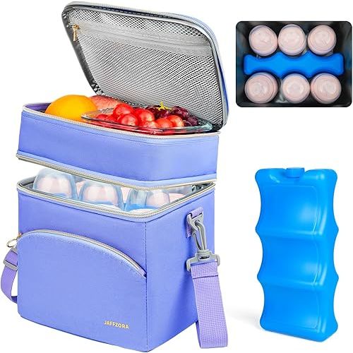 Breastmilk Cooler Bag with Ice Pack, Insulated Baby Bottle Tote Bags Fits 6 Baby Bottles Up to 9 Ounce, Double Layer Breastmilk Case