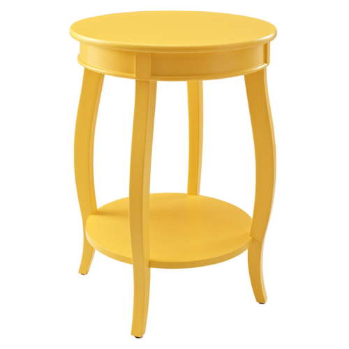 Linon Wren 18.5" Round Accent End Table with Shelf in Bright Yellow Painted Wood