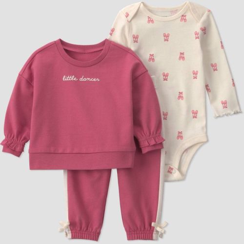 Carter's Just One You® Baby Girls' 3pc Little Dancer Sweatshirt with Long Sleeve Bodysuit and Jogger Pants Set - Pink 12M