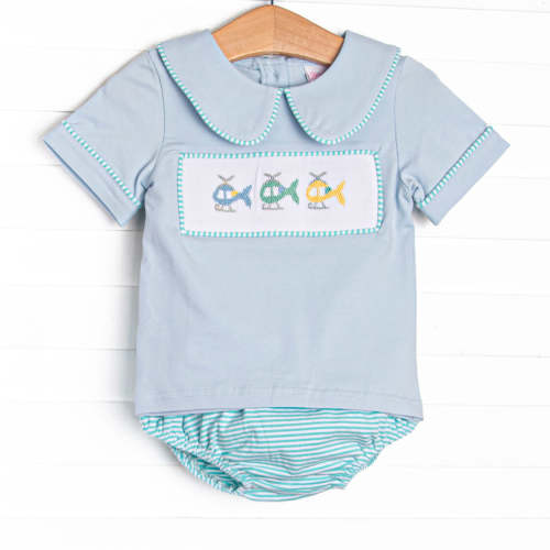 Whirlybird Winds Smocked Collared Diaper Set, Mint – Stitchy Fish