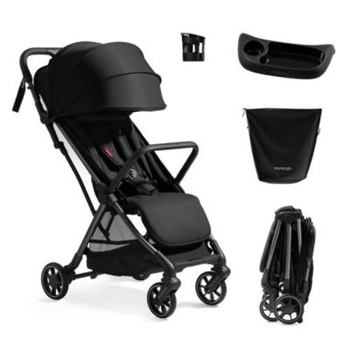 Momcozy ClickGo Lightweight Stroller - Black: Canopy, Snack Tray, One-Hand Fold, 50 lbs Capacity