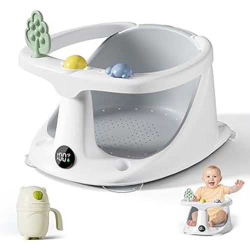 Baby Bath Seat for Babies 6 Months & Up - Bathtub Seats for Babies Sitting Up with Rinse Cup, Non-Slip, Comfortable, Infant Bath Essentials, Gray