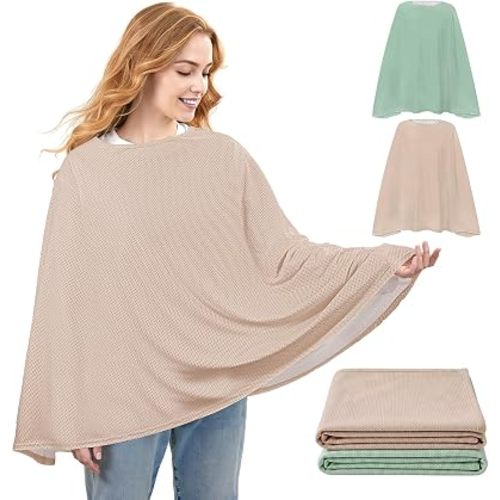 Basumee Nursing Cover for Breastfeeding Breathable Mesh 360 Full Privacy Nursing Wrap Multi-Use Breast Feeding Covers for Women Moms Feeding Essentials, Oatmeal & Sage Green, 2 Pack