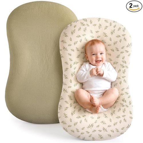 Termichy Muslin Cover for Baby Lounger: Fitted for 32x20 Baby Nest | Breathable Cotton Silpcovers for Infant Support Cushion - Removable & Machine Washable for Clean Spit-up & Drool