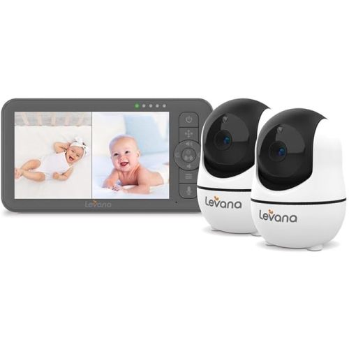Levana Nala Video Baby Monitor, 5.5" 1080P Screen, 2 Night Vision PTZ Cameras, 22 Hour Battery Life, 5000mAH Battery, No WiFi, Two-Way Talk, 1000ft of Range Baby Cameras