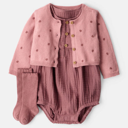 Pink Baby Girl 3-Piece Acorn Print Short-Sleeve Dress Set - Pink | Carter’s Oshkosh Canada