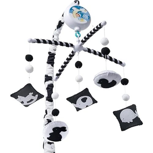 Montessori Mobile Baby for Crib (TINITIGIES) - Digital Music Box with 12 lullabies & 3 Modes (Rotating only, Music only, or Both) - Black and White Baby Mobile for Boys & Girls