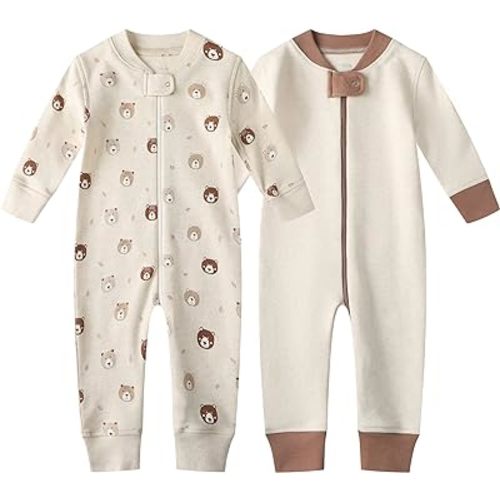 Owlivia Organic Cotton Baby Boy Girl Zip up Sleep 'N Play Pjs, Footless, Long Sleeve