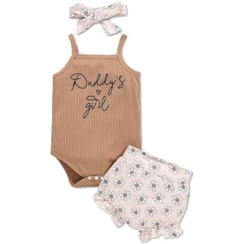 Newborn Baby Girl Clothes Infant Outfits Summer Shorts Set Floral Romper+Cute Baby Skirt +Headband