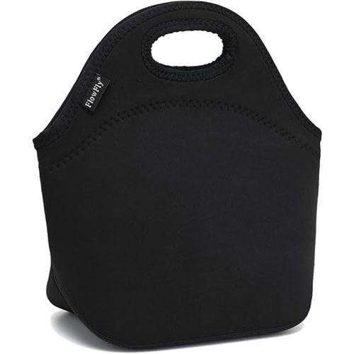 FlowFly Neoprene kids Lunch box Insulated Soft Bag Mini Cooler Thermal Meal Tote Kit for Boys, Girls,Men,Women,School,Work, Office,Black