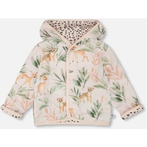 Muslin and Organic Cotton Jersey Reversible Deer and Leopard Printed Hooded Jacket, 3M