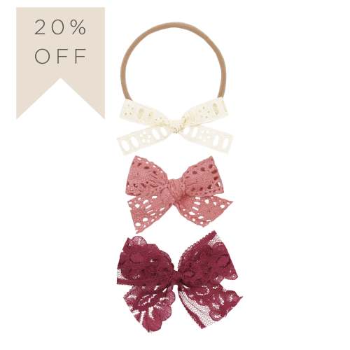 Lace Bow 3 Pack - Berry Crochet Headbands