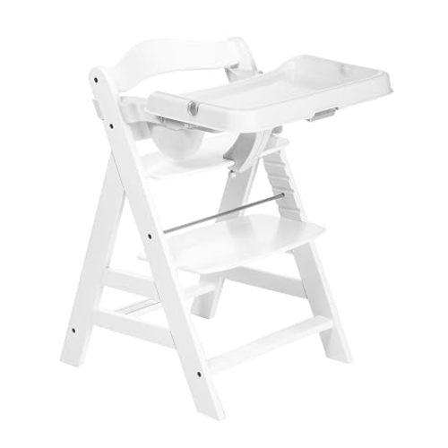 hauck Alpha+ Grow Along Adjustable Wooden Booster High Chair, Beachwood, White and High Chair Tray Table for Wooden Alpha+ & Beta+, White