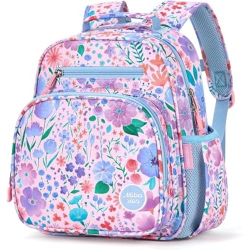 mibasies Toddler Backpack for Girls 2-4: Preschool Kindergarten Backpack - Cute Kids Backpacks for Girls - Flower Pinkish Blue