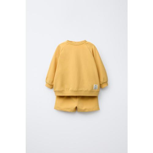 SWEATSHIRT AND BERMUDA SHORTS SET WITH LABEL - Mid-yellow | ZARA United States