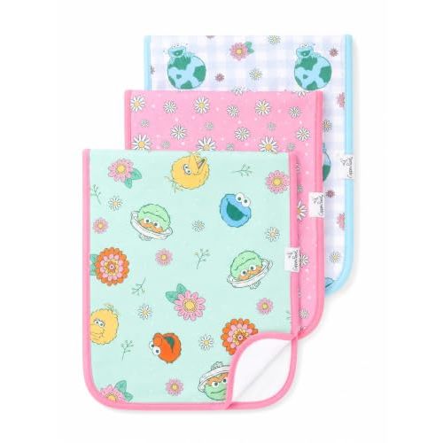 Copper Pearl Baby Burp Cloths 3 Pack, Cotton Burp Cloths, Absorbent Spit Up Rags, Sesame Street Retro Floral Set