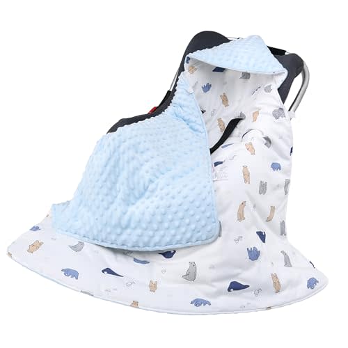 Winter Car Seat Blanket for Babies, TOG 2.5 Warm Minky Dot Carseat Swaddle Blankets for Infants Newborn, Universal Fit for Baby Car Seat, Bear, 35.4"x35.4"