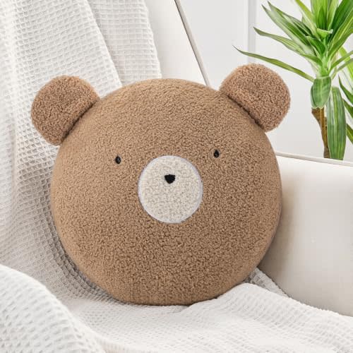 Novabright Cute Teddy Bear Pillow Decorative Throw Pillow for Nursery | 15.75" Teddy Bear Stuffed Animal Toy Gift for Baby Boy Girl Birthday Cute Sherpa Bear Decor for Couch Sofa Bedroom Cushion