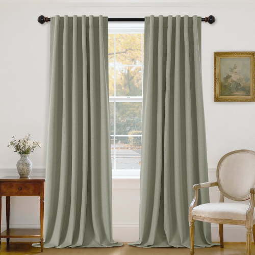 PrimeBeau 100% Blackout Curtains 96 Inch Length 2 Panels Set for Bedroom Windows/Living Room Thermal Insulated linen-like fabric Blend Curtain Rod Pocket/Back Tab Sage